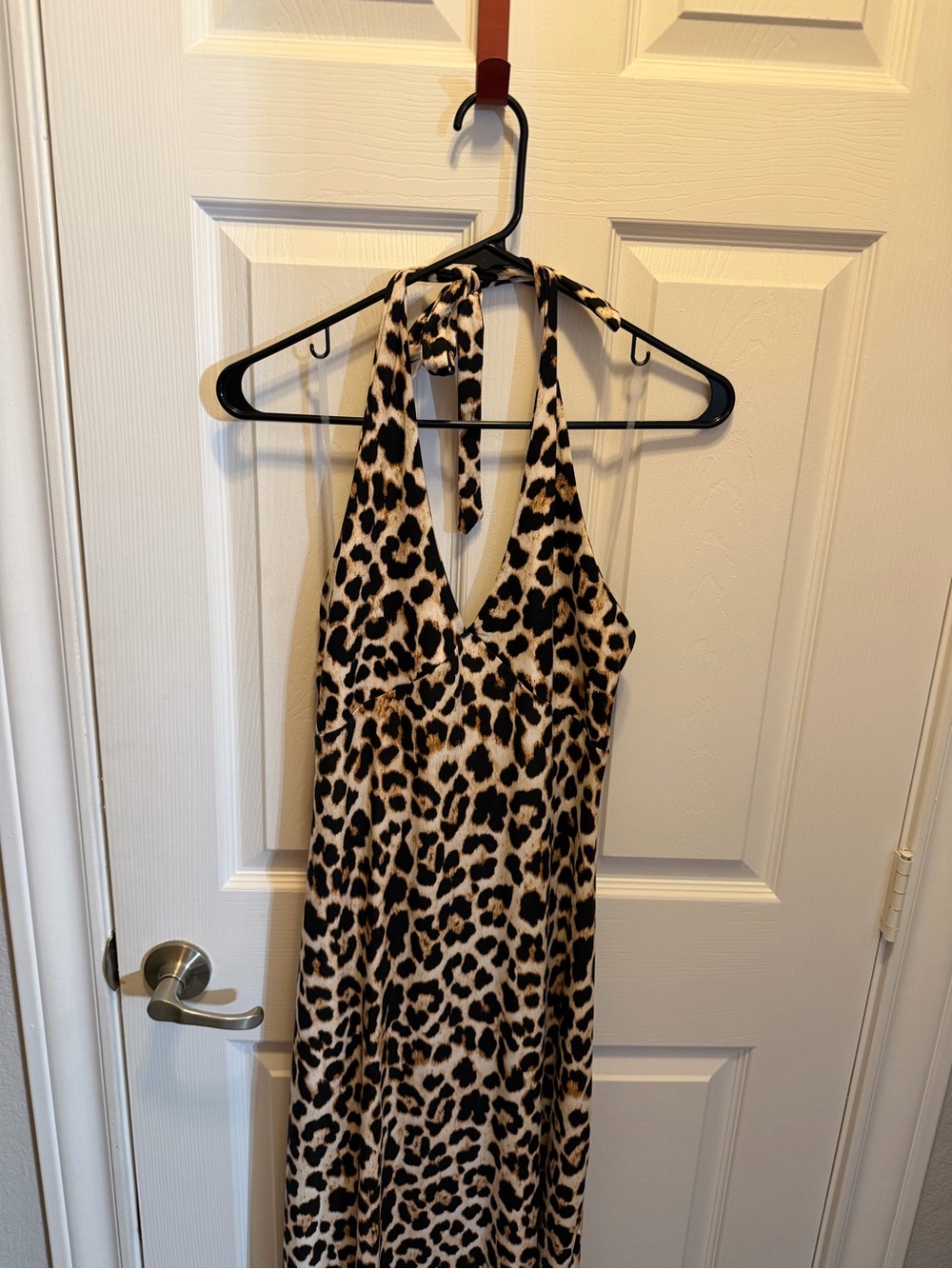 No Boundaries Leopard Halter Maxi Dress in Beige, Tan & Black